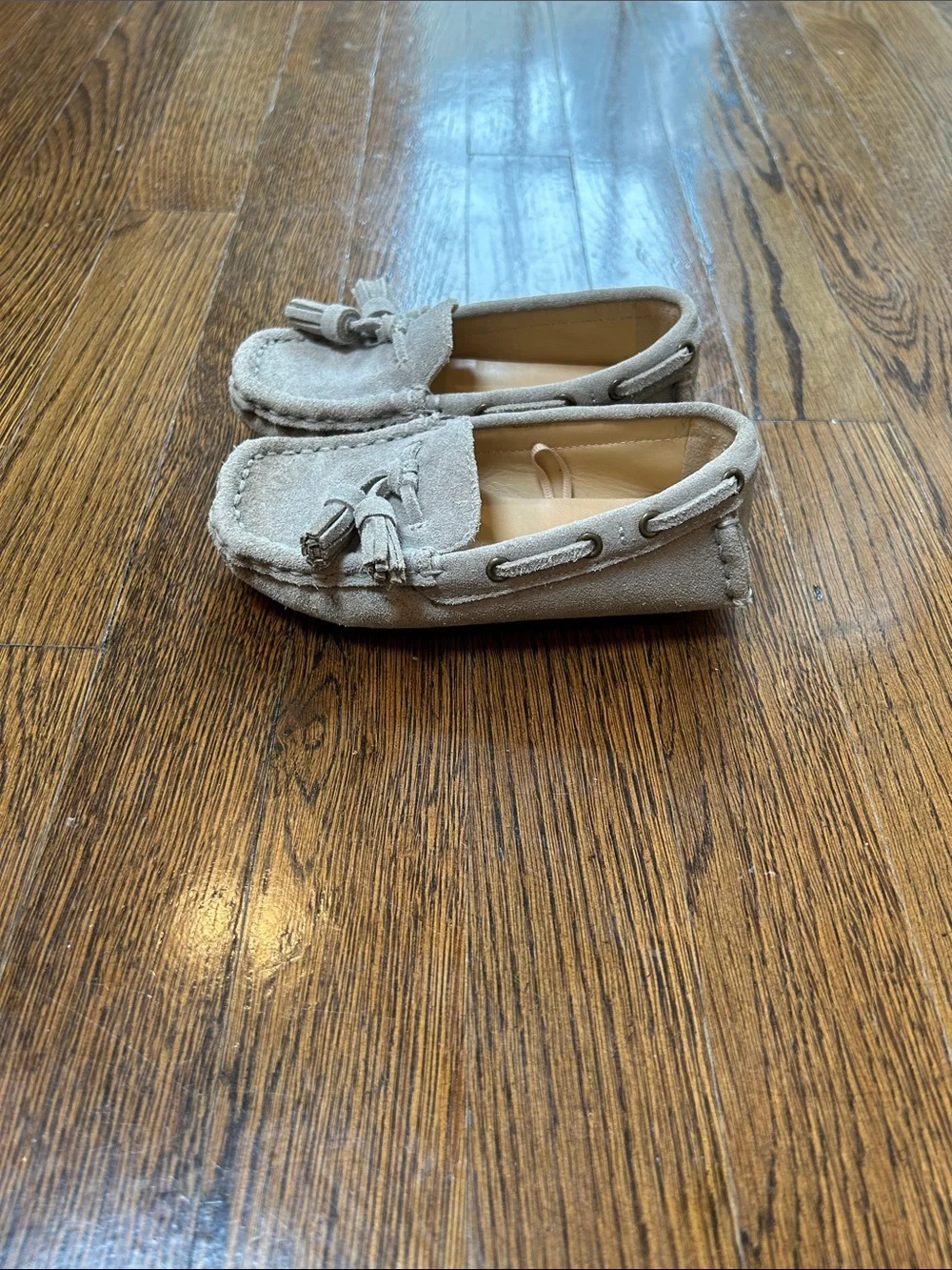 Janie and Jack Kids Tassel Moccasins in Light Beige Suede